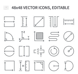 simple vector line icons. on the subject of distance and length with magnification. contains values 