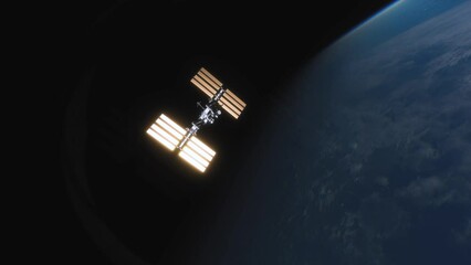 Wall Mural - International Space Station ISS Floating in Orbit above Planet Earth in outer space