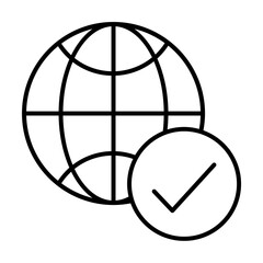Poster - Check mark icon. Simple line, outline of globe icons for ui and ux, website or mobile application on white background