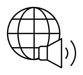 Poster - Sound, megaphone icon. Simple line, outline of globe icons for ui and ux, website or mobile application on white background