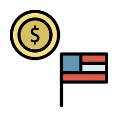 Poster - Coins money USA flag icon. Simple color with outline elements of America icons for ui and ux, website or mobile application on white background