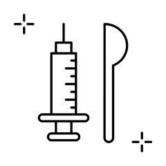 Poster - Heroin, injector, spoon icon. Simple line, outline elements of addictive human for ui and ux, website or mobile application on white background