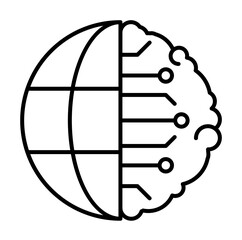 Poster - Brain Earth globe icon. Simple line, outline of artificial Intelligence icons for ui and ux, website or mobile application on white background