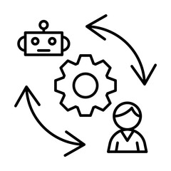 Poster - Gear. Man robot arrows synchronizing icon. Simple line, outline of artificial Intelligence icons for ui and ux, website or mobile application on white background