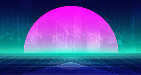 Digital technology internet network connection blue green background, cyber information, abstract speed connect communication, innovation future meta tech, metaverse neon, Ai big data, illustration 3d
