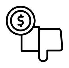 Sticker - hand coin dislike dollar icon. Simple line, outline elements of bankruptcy icons for ui and ux, website or mobile application on white background