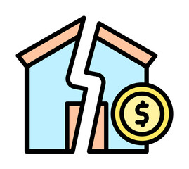Poster - house broken icon. Simple color with outline elements of bankruptcy icons for ui and ux, website or mobile application on white background