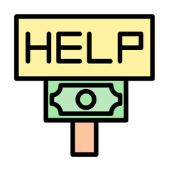 Poster - sign help money icon. Simple color with outline elements of bankruptcy icons for ui and ux, website or mobile application on white background
