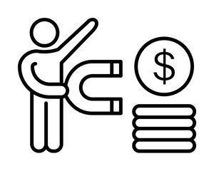 Poster - Power coin dollar magnetic influence icon. Element of business motivation line icon on white background