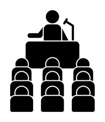 Poster - Microphone training table icon. Simple business indoctrination icons for ui and ux, website or mobile application on white background