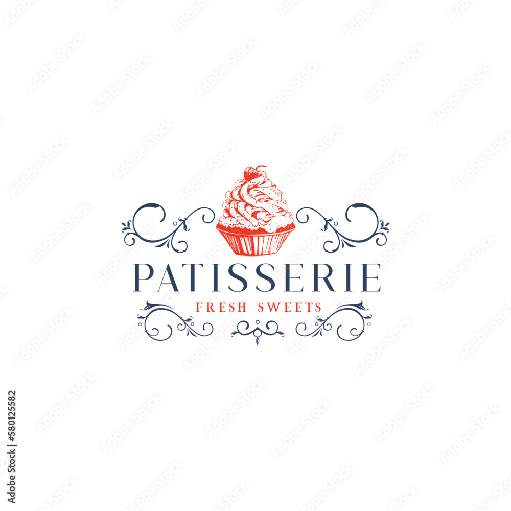 Pastry desserts and sweet cakes sketch lettering for patisserie or ...