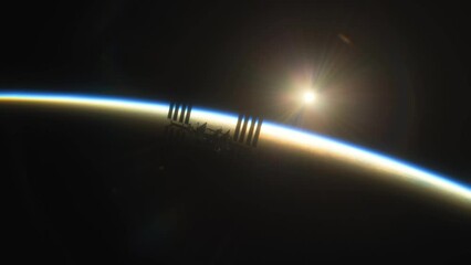 Wall Mural - International Space Station ISS Floating in Orbit above Planet Earth in outer space. View from space