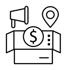 Poster - Marketing megaphone dollar location icon. Element of consumer behavior line icon on white background