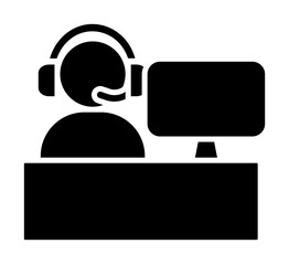 Poster - Operator headphone laptop icon. Simple connection sign icons for ui and ux, website or mobile application on white background