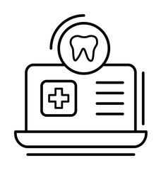 Poster - Patient card laptop dental icon. Simple line, outline of dentistry icons for ui and ux, website or mobile application on white background