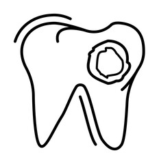 Sticker - Dental caries tooth hole icon. Simple line, outline of dentistry icons for ui and ux, website or mobile application on white background