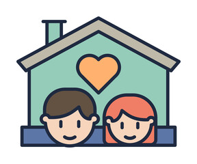 Poster - family with love in house cartoon icon. Element of family icon for mobile concept and web apps. Cartoon family with love in house icon can be used for web and mobile on white background