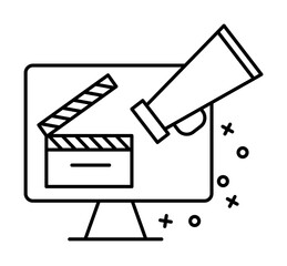 Poster - Megaphone, computer, camera icon. Element of film Industry icon on white background
