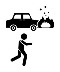 Poster - Fire, man, car icon. Simple pictogram of human and fire icons for ui and ux, website or mobile application on white background
