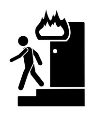 Poster - Fire, man, stairs icon. Simple pictogram of human and fire icons for ui and ux, website or mobile application on white background