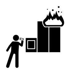 Poster - Man, fire, phone icon. Simple pictogram of human and fire icons for ui and ux, website or mobile application on white background