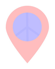 Poster - Location pin, peace icon. Simple color elements of flower children icons for ui and ux, website or mobile application on white background