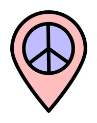 Poster - Location pin, peace icon. Simple color with outline elements of flower children icons for ui and ux, website or mobile application on white background