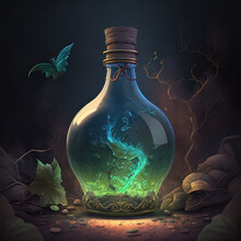 Mystery Fantasy Game Asset Magic Potion Bottle With Green Liquid