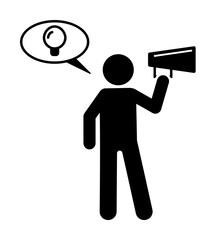 Poster - Man with megaphone say new idea icon. Simple pictogram of human with idea icons for ui and ux, website or mobile application on white background