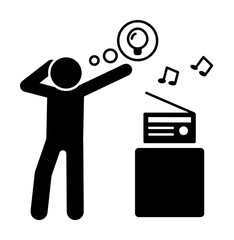 Poster - Radio, music, man icon. Simple pictogram of human with idea icons for ui and ux, website or mobile application on white background