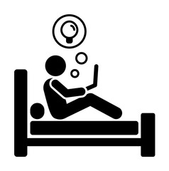 Poster - Man have idea in bed icon. Simple pictogram of human with idea icons for ui and ux, website or mobile application on white background