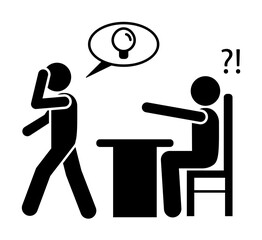 Poster - Man have idea in office icon. Simple pictogram of human with idea icons for ui and ux, website or mobile application on white background
