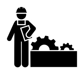 Poster - Mechanism, wrench, cogwheel, man, job icon. Element of manufacturing icon. Premium quality graphic design icon. Signs and symbols collection icon for websites, web design on white background