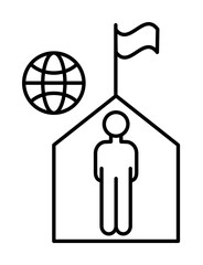 Sticker - Globe man flag building icon. Element of overpopulation icon on white background