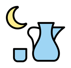 Poster - Sparrow water moon Ramadan icon. Simple outline color elements of islam icons for ui and ux, website or mobile application on white background