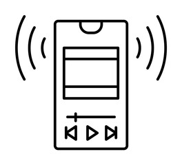 Poster - Smartphone music player icon. Simple line, outline of phone application icons for ui and ux, website or mobile application on white background