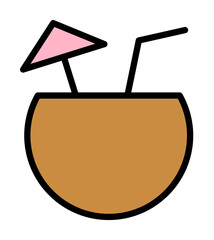 Sticker - Coconut, cocktail icon. Simple color with outline elements of vacation icons for ui and ux, website or mobile application on white background