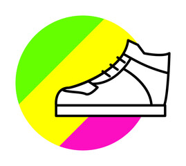 Poster - Shoes sneakers icon. Simple line, outline in color circle of retro 90s style icons for ui and ux, website or mobile application on white background
