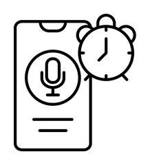 Poster - Smartphone, microphone, alarm, clock icon. Simple line, outline elements of voice assistant for ui and ux, website or mobile application on white background