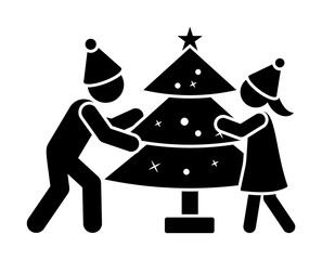 Poster - Children decorate a Christmas tree icon. Simple pictogram of winter recreation icons for ui and ux, website or mobile application on white background