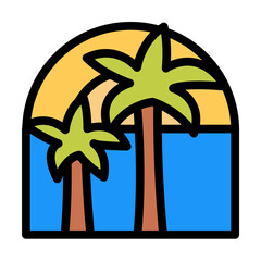 Poster - Palms, sun, ocean icon. Simple color with outline elements of saving marine icons for ui and ux, website or mobile application on white background