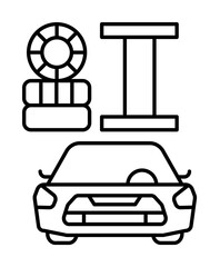 Poster - Car tire change, car repair icon. Simple line, outline elements of garage icons for ui and ux, website or mobile application on white background