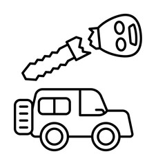 Wall Mural - Broken key, car repair icon. Simple line, outline elements of garage icons for ui and ux, website or mobile application on white background