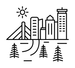 Poster - Road to the metropolis line icon, outline sign, linear style pictogram isolated on white. Symbol, logo illustration. Editable stroke. Pixel perfect graphics graphics