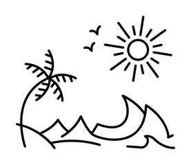Poster - Surf beach line icon, outline sign, linear style pictogram isolated on white. Symbol, logo illustration. Editable stroke. Pixel perfect graphics graphics