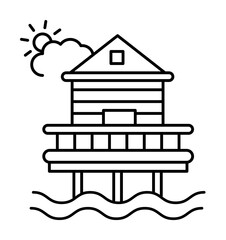 Poster - House on the pond line icon, outline sign, linear style pictogram isolated on white. Symbol, logo illustration. Editable stroke. Pixel perfect graphics graphics