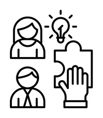 Poster - Team puzzle idea icon. Simple line, outline of team work idea icons for ui and ux, website or mobile application on white background
