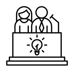 Poster - Conference idea icon. Simple line, outline of team work idea icons for ui and ux, website or mobile application on white background