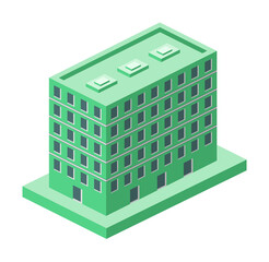 Sticker - isometric green apartments building. Element of color isometric building. Premium quality graphic design icon. Signs and symbols collection icon for websites, web design on white background