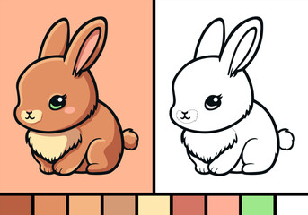 Cute rabbit cartoon illustration in coloring page style baby wild animal